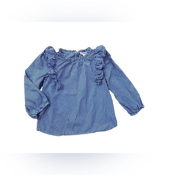 Crewcuts Other - Crewcuts Size 7 Blue and White Striped Ruffle Shirt